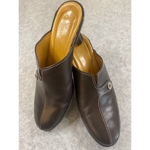 Cole Haan Women's Brown Leather Button Accent Mule Heels Size‎ 8 AA